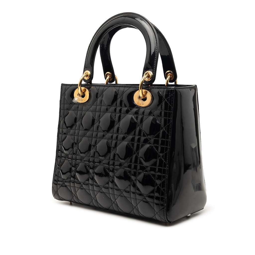 Dior Medium Patent Cannage Lady Dior Black Leather Very good condition - Back View