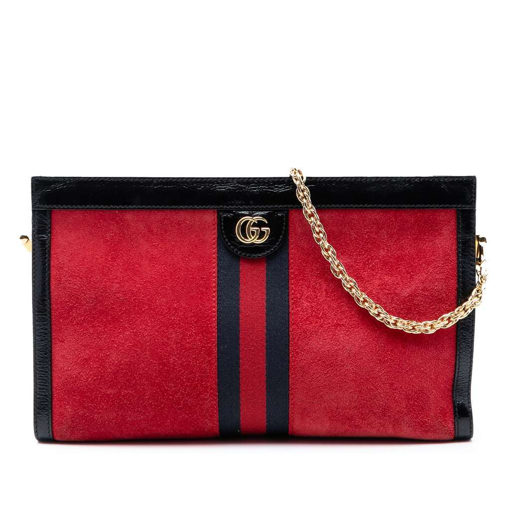 Gucci Medium Suede Web Ophidia Chain Shoulder Bag Red Leather Very good - Front View