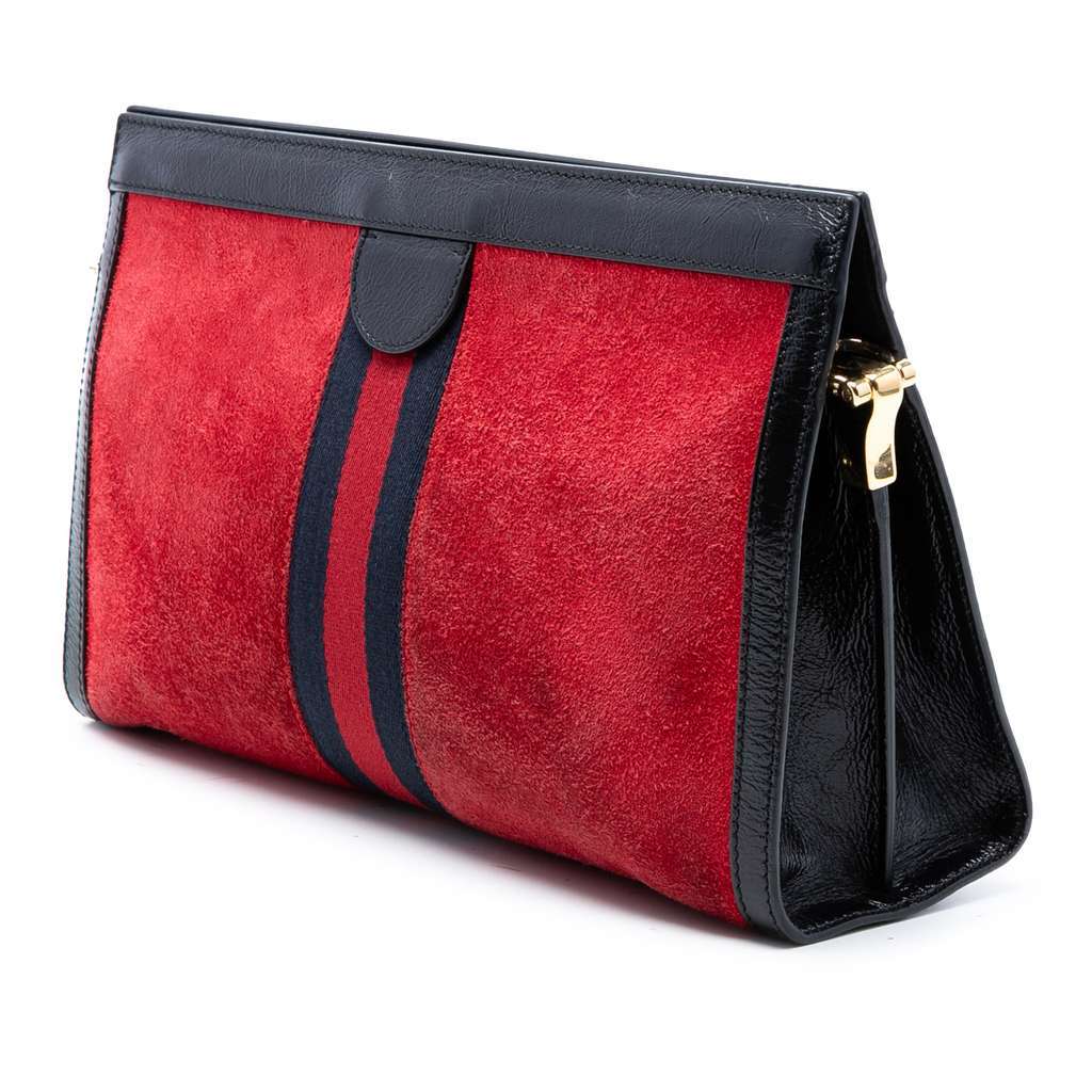 Gucci Medium Suede Web Ophidia Chain Shoulder Bag Red Leather Very good - Back View