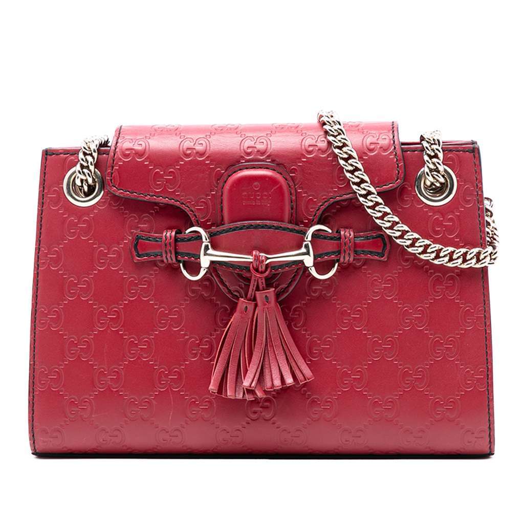 Gucci Small Guccissima Emily Shoulder Bag Red Leather Very good - Front View