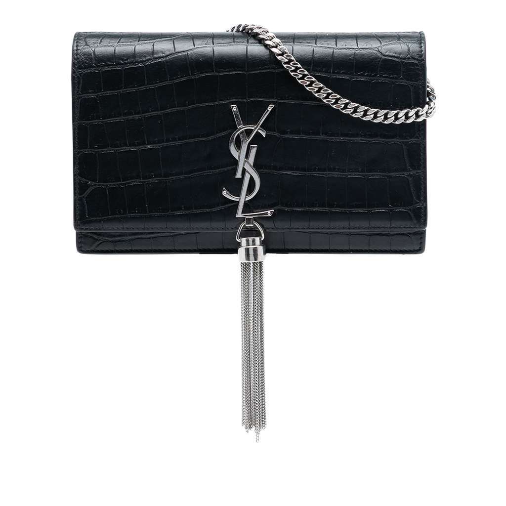 Saint Laurent Medium Croc Embossed Leather Kate Tassel Crossbody Black Leather Very good condition - Front View