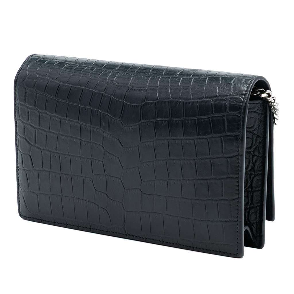Saint Laurent Medium Croc Embossed Leather Kate Tassel Crossbody Black Leather Very good condition - Back View