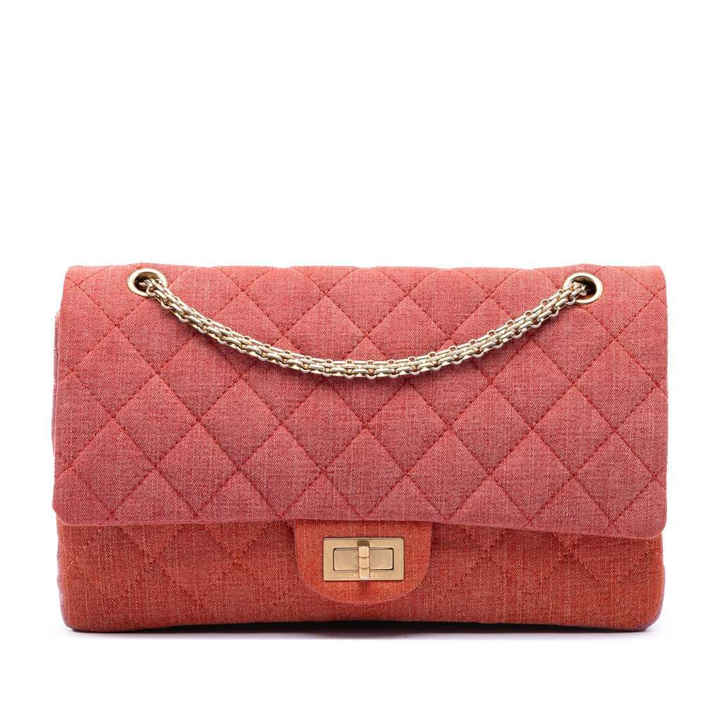 Chanel Tricolor Quilted Denim Reissue 2.55 Double Flap 227 Orange Denim Very good condition - Front View