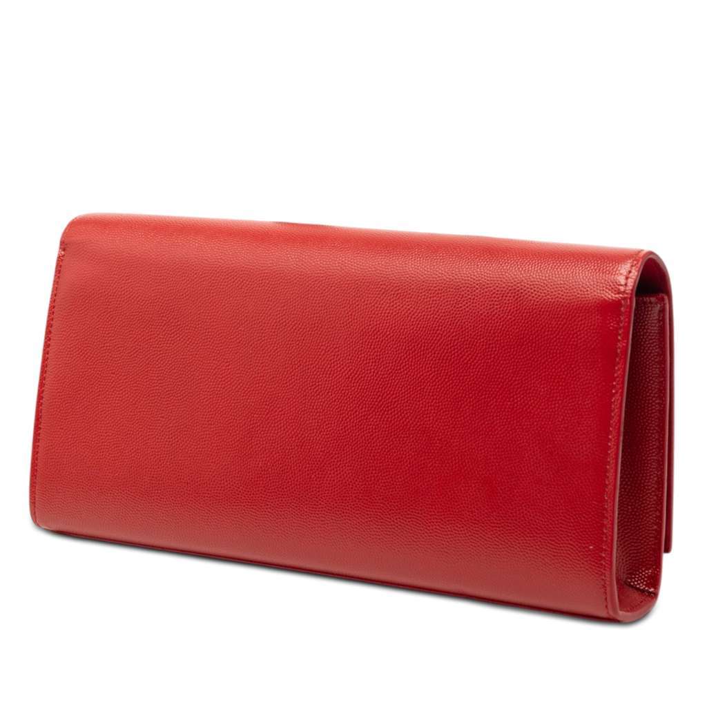 Saint Laurent Grain de Poudre Monogram Cassandre Clutch Red Leather Very good - Back View