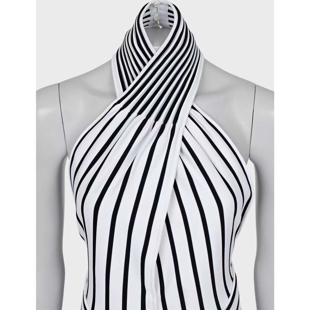 Bottega Veneta Striped Fitted Dress Black Very good condition - Model View