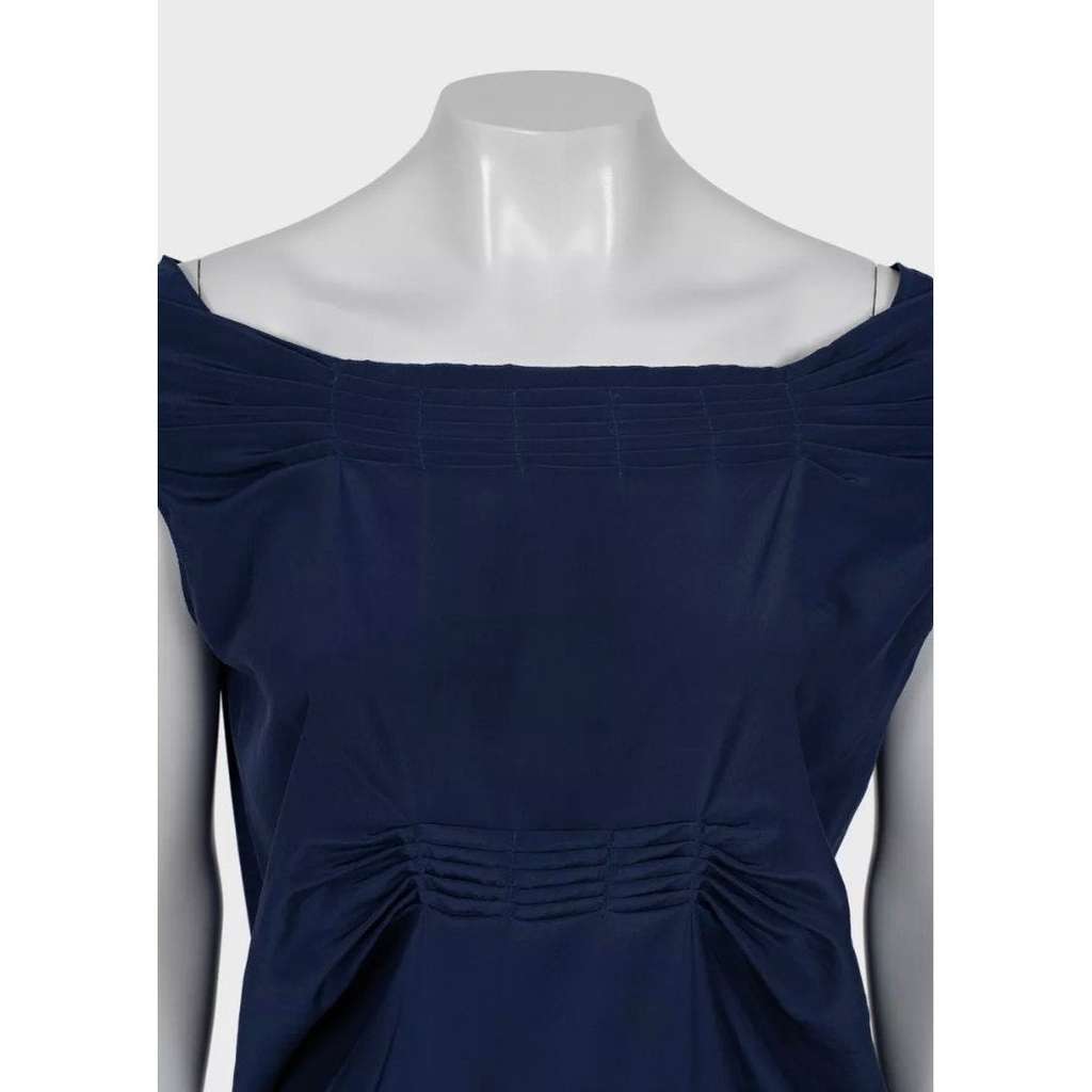 Saint Laurent Straight Loose Fit Dress Blue Cotton Very good condition - Model View