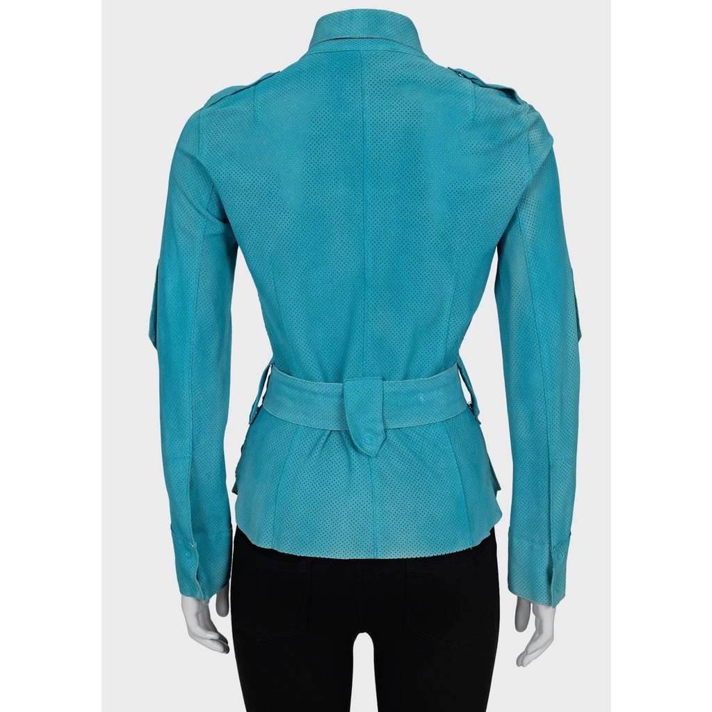 Dolce & Gabbana Perforated Shirt Light Blue Leather Good condition - Inside View
