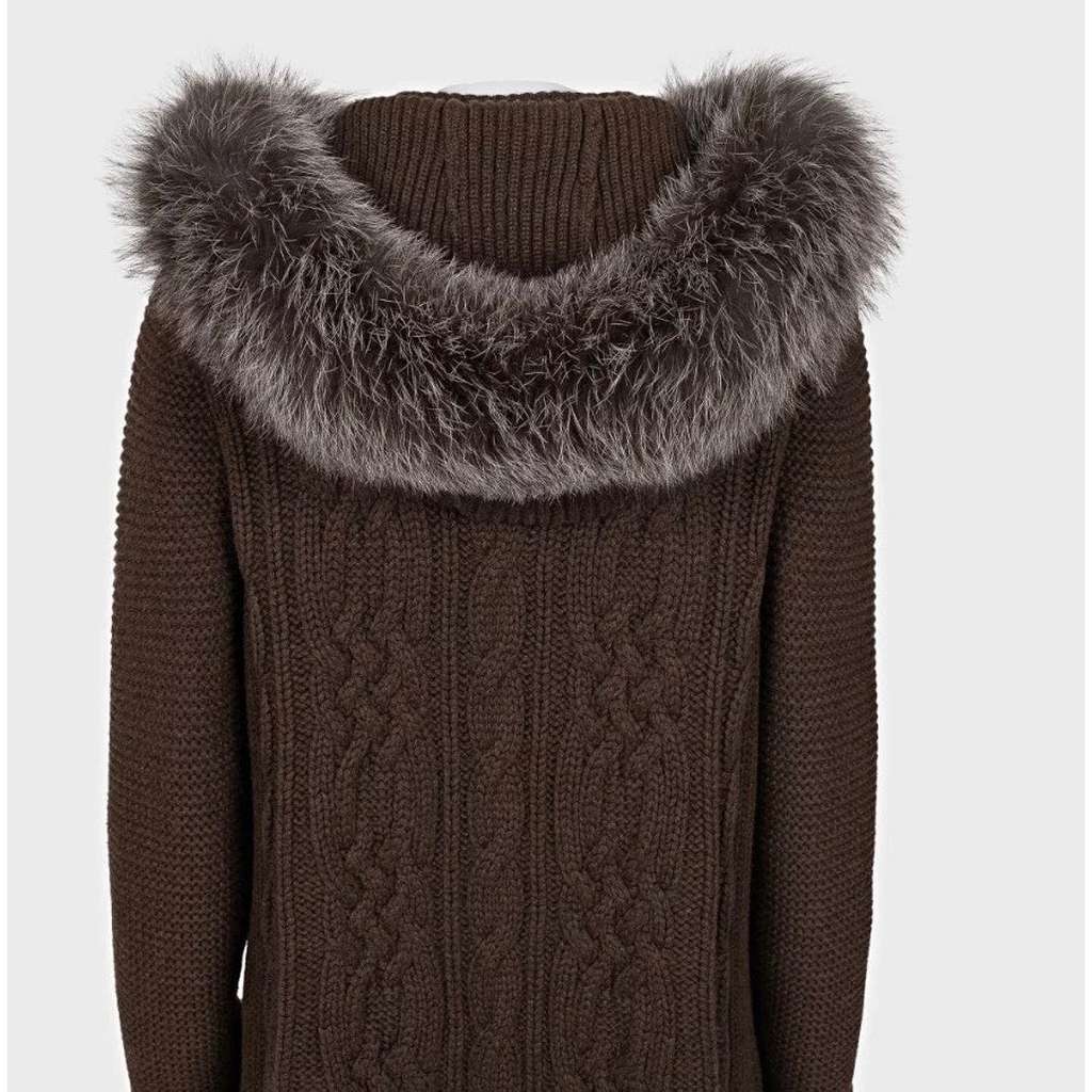 Loro Piana Hooded Trim Cardigan Coat Brown Leather Very good condition - Box View