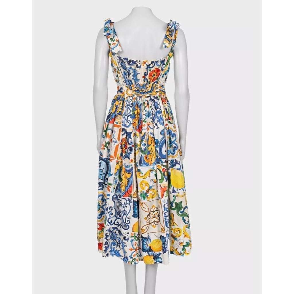 Dolce & Gabbana Majolica Print Sundress White Cotton Very good condition - Inside View