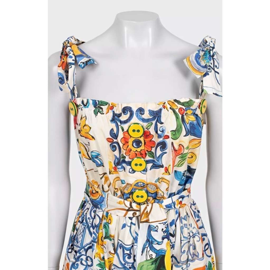 Dolce & Gabbana Majolica Print Sundress White Cotton Very good condition - Model View