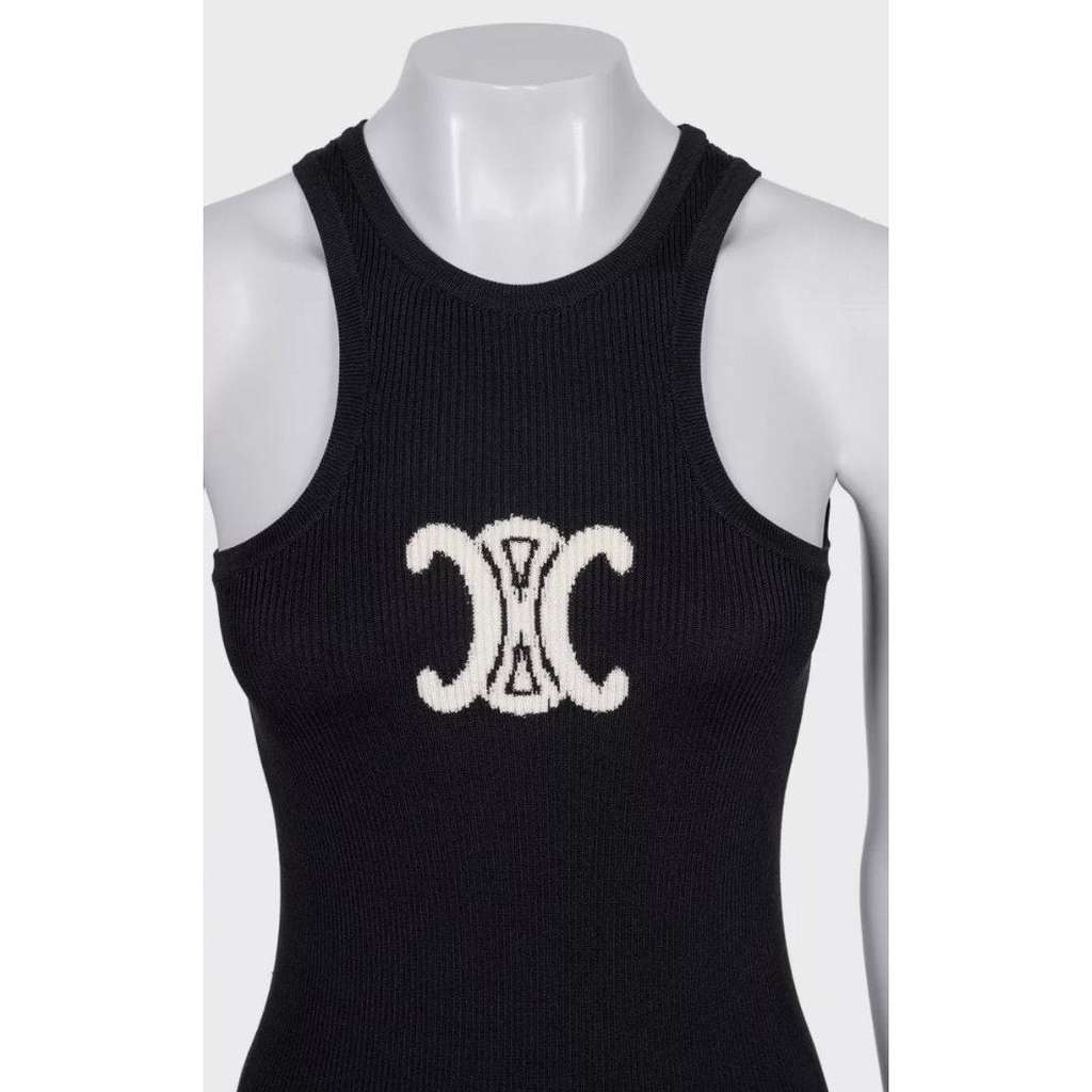 Celine Logo Bodycon Blend Dress Black Silk Very good condition - Model View