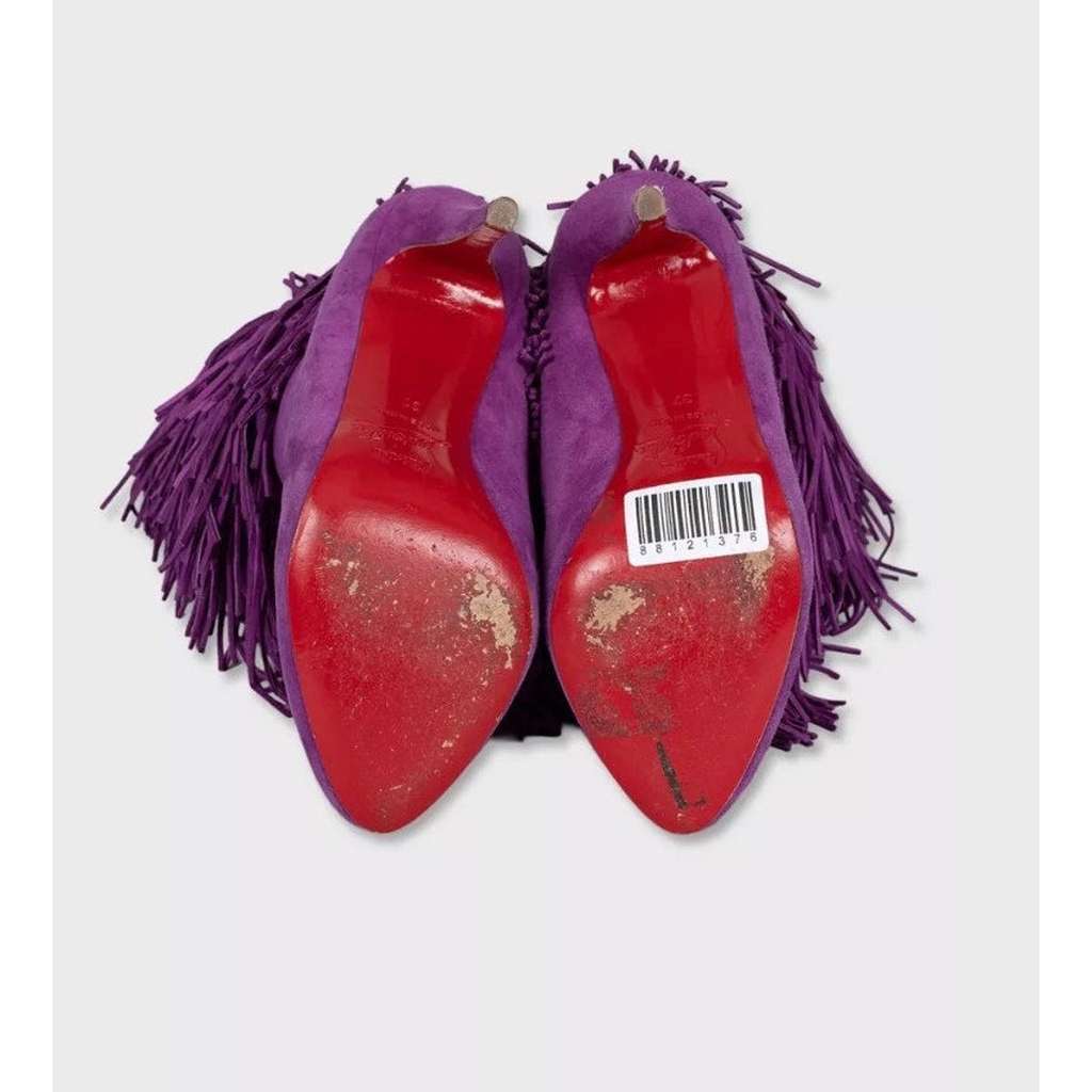 Christian Louboutin Stiletto Fringe Boots Purple Leather Very good condition - Box View