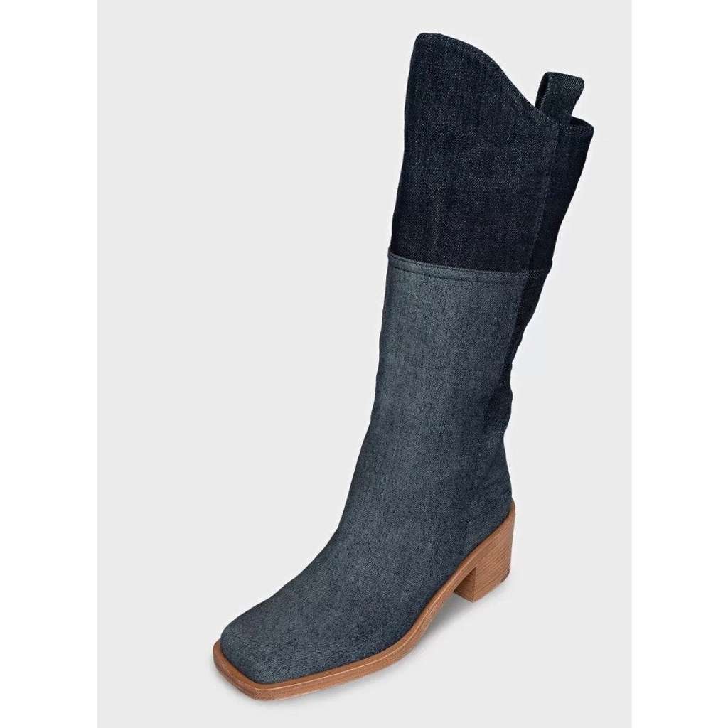 Chanel Logo Boots Ankle Booties Blue Leather Very good condition - Inside View