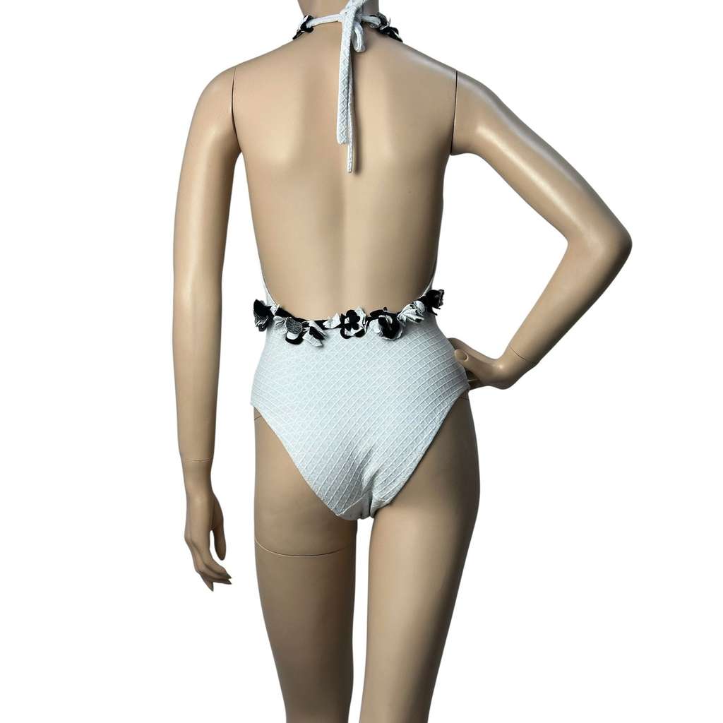 Chanel Neckline Embellishment Swimsuit White Cotton Very good condition - Back View