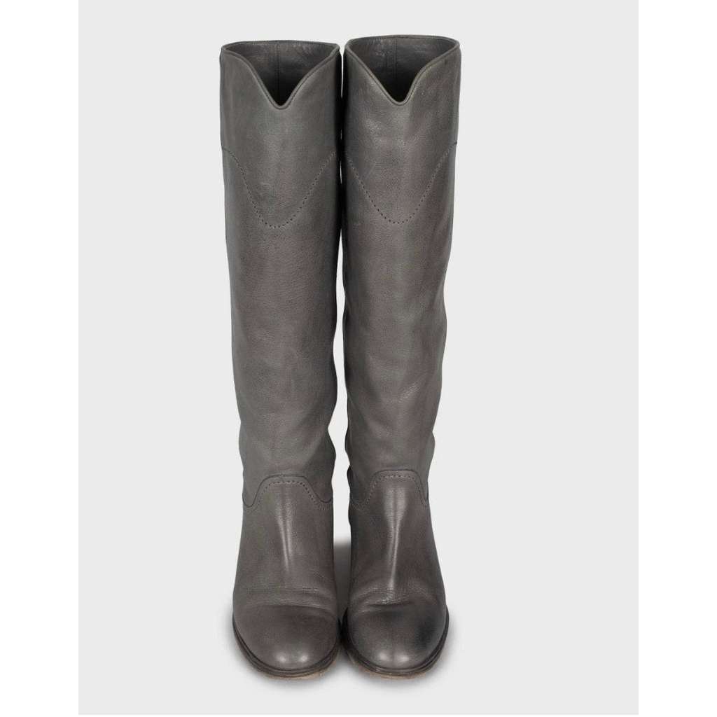 Chanel Iconic Logo Boots Grey Leather Good condition - Back View