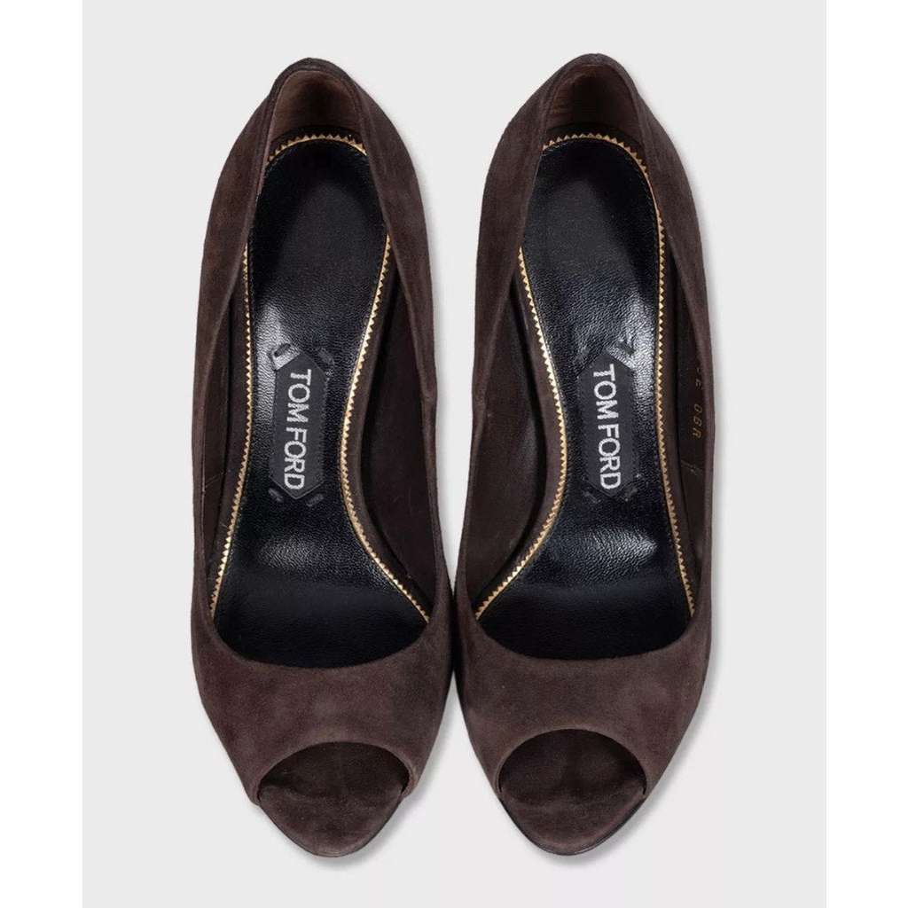 Tom Ford Open Toe Sculpted Heel Shoes Brown Suede Very good condition - Back View