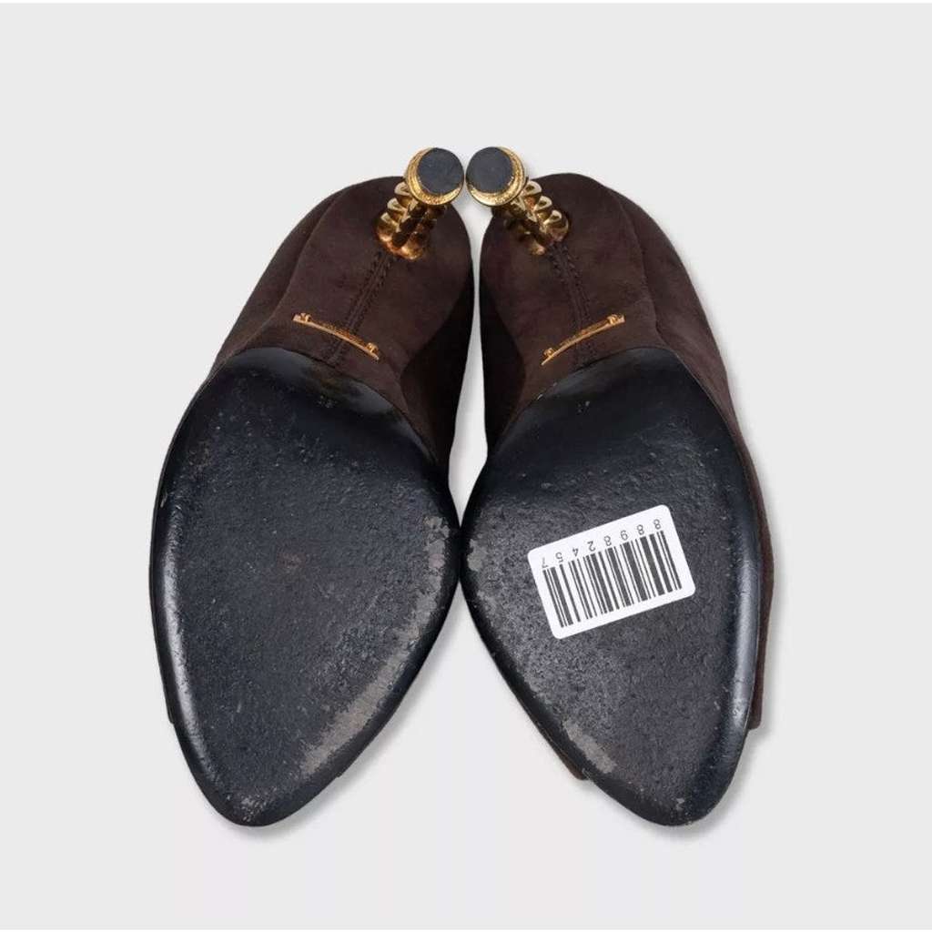 Tom Ford Open Toe Sculpted Heel Shoes Brown Suede Very good condition - Box View