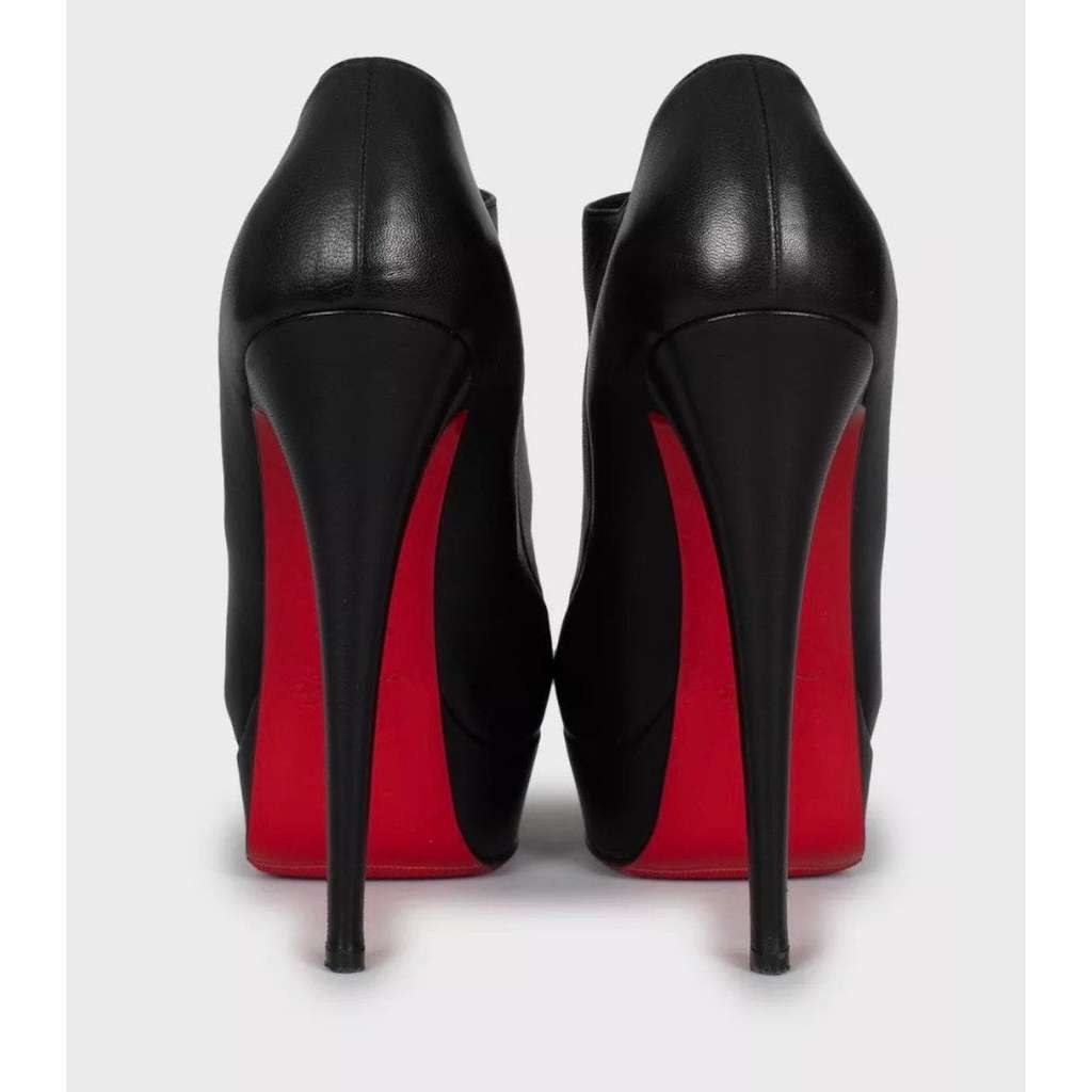 Christian Louboutin Open Toe Button Ankle Boots Black Leather Very good condition - Model View