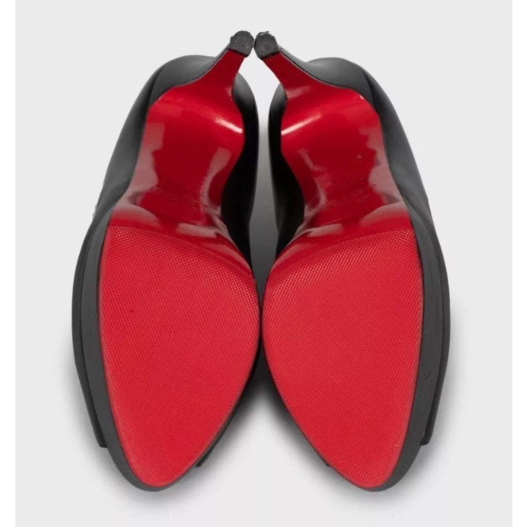 Christian Louboutin Open Toe Button Ankle Boots Black Leather Very good condition - Box View