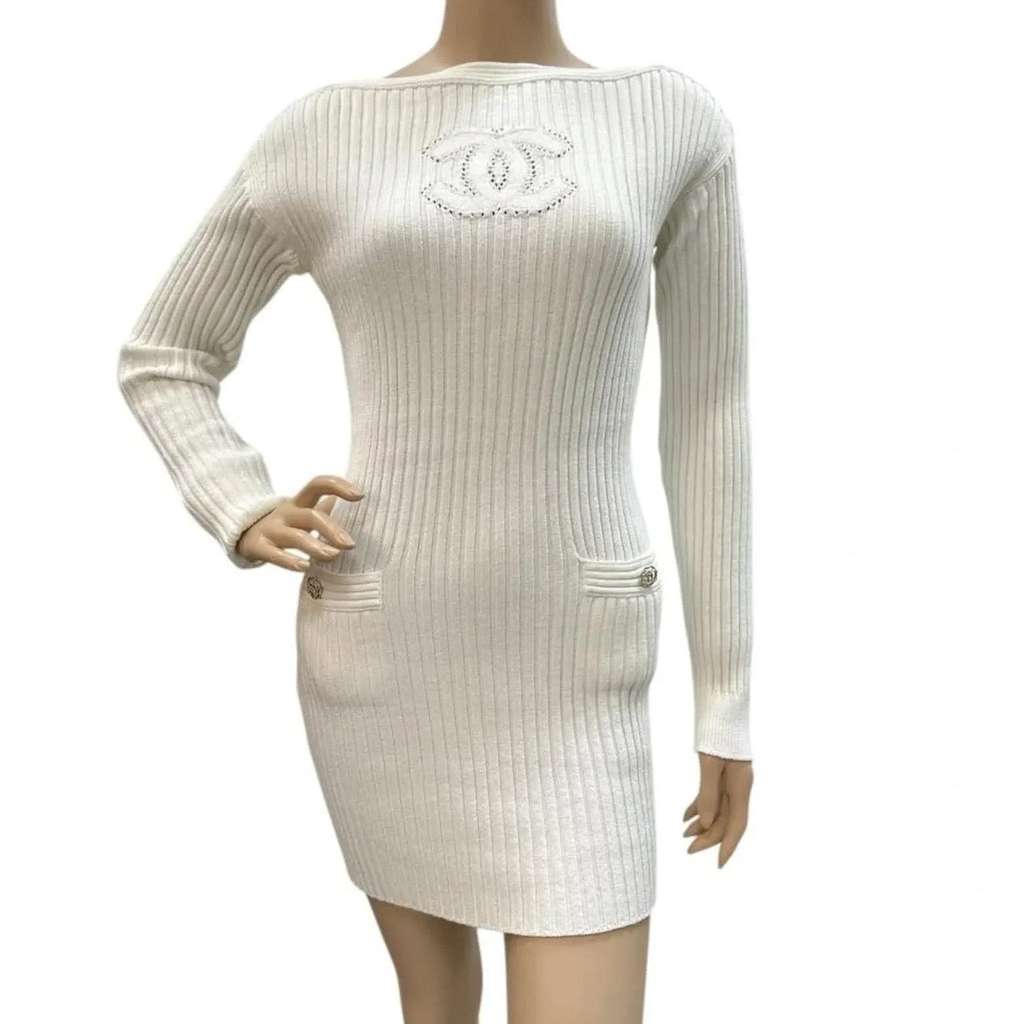 Chanel CC Logo Knited Dress Black Cotton Very good condition - Back View