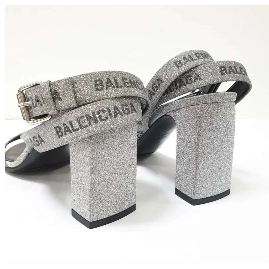 Balenciaga Round Glitter Logo Sandals Black Leather Good condition - Inside View