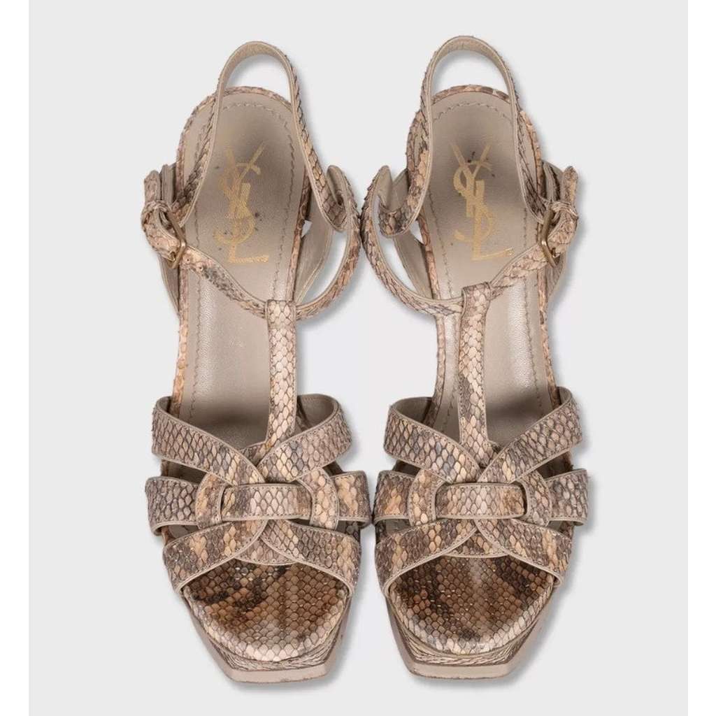 Saint Laurent Animal Print Block Heel Sandals Black Leather Good condition - Back View