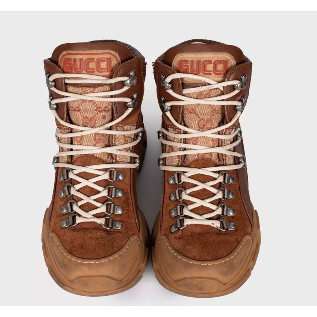 Gucci Lace Up Ankle Boots Brown Leather Very good condition - Back View