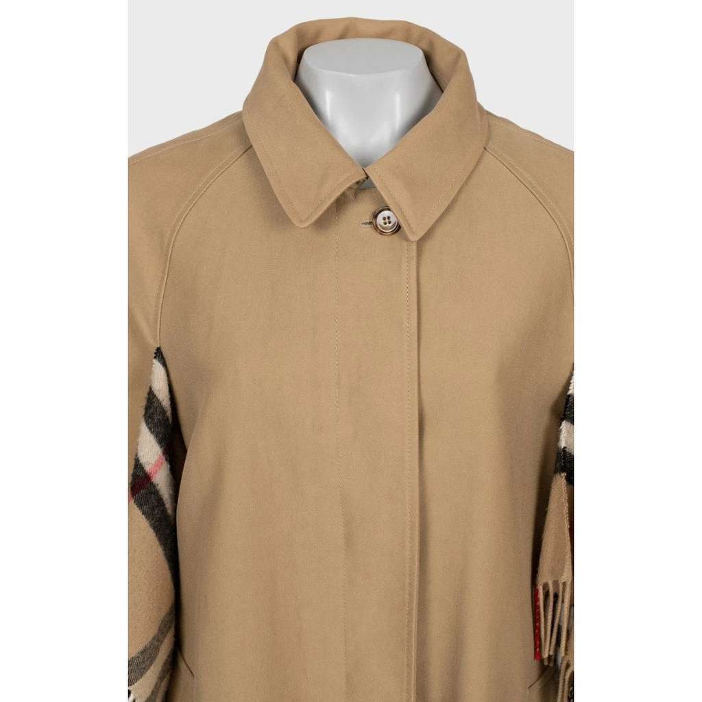 Burberry Check Trim Coat Beige Cotton Very good condition - Model View