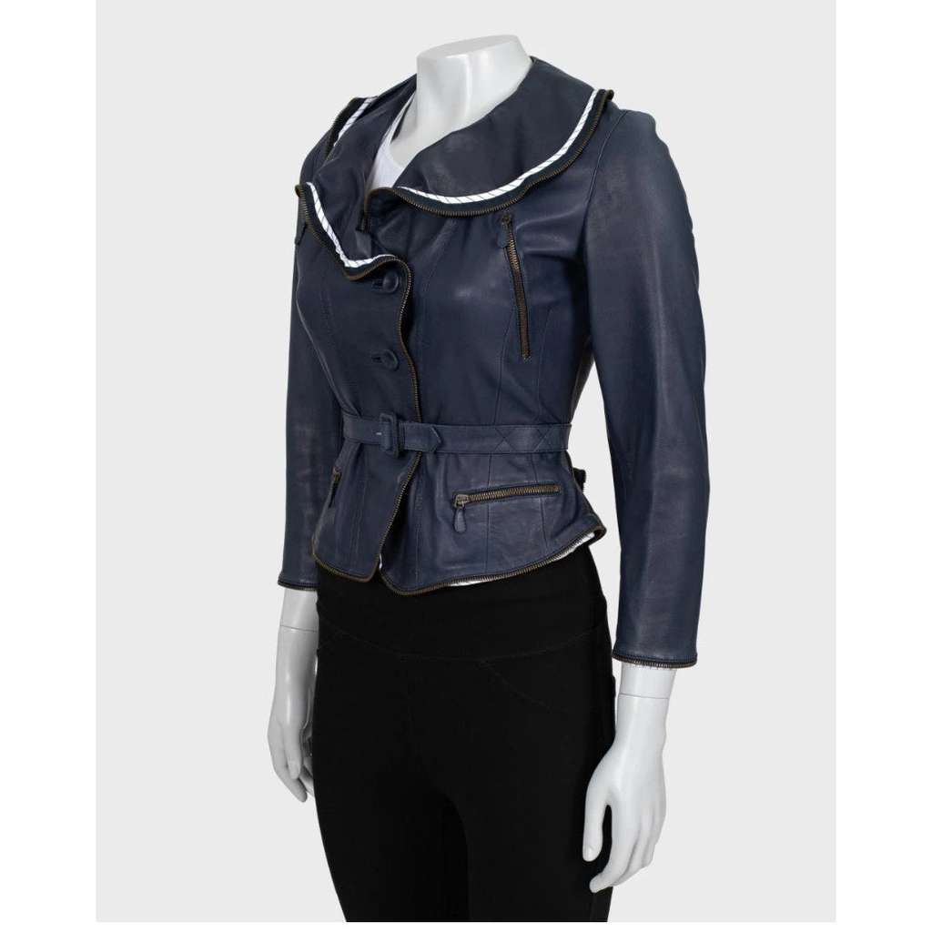 Alexander McQueen Jacket Blue Leather Very good condition - Back View