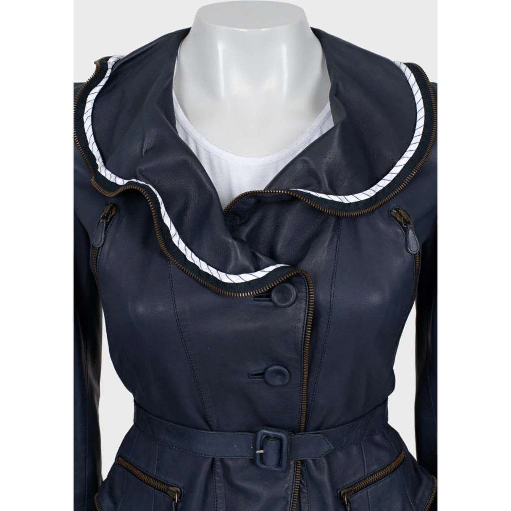 Alexander McQueen Jacket Blue Leather Very good condition - Model View