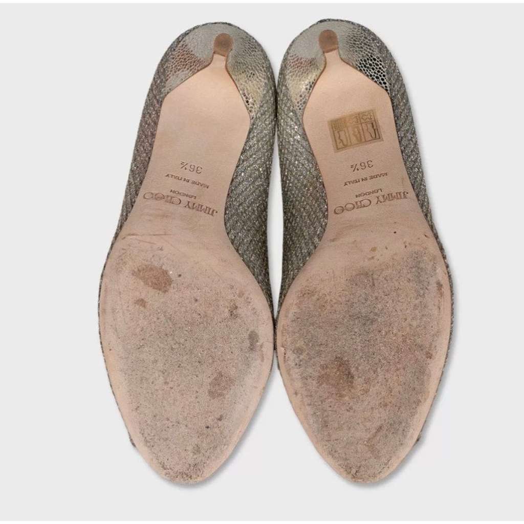 Jimmy Choo Open Toe Heels Silver Leather Very good condition - Box View
