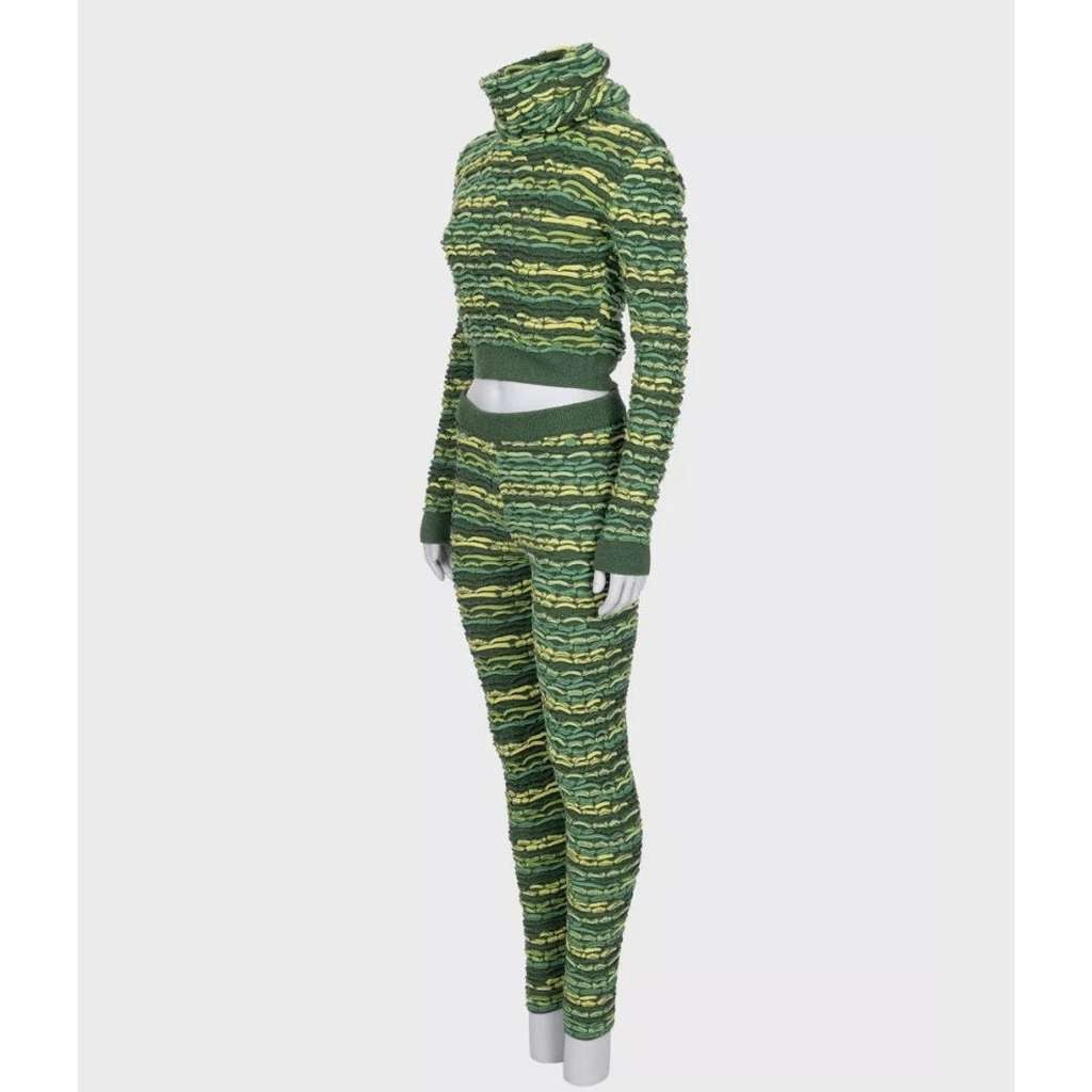Chanel Cowl Top Pant Suit Set Green Wool Good condition - Back View