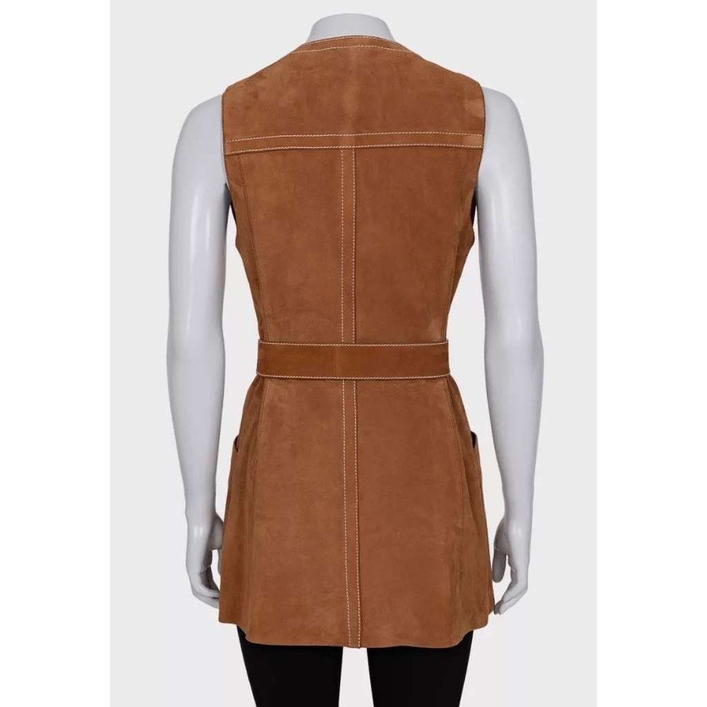 Prada Lambskin Long Vest with Belt Red Leather Very good condition - Inside View