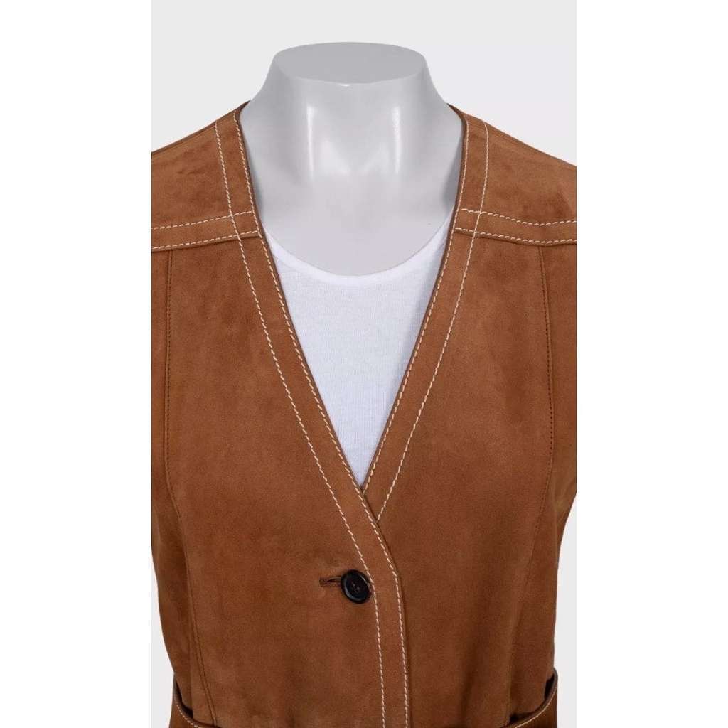 Prada Lambskin Long Vest with Belt Red Leather Very good condition - Model View