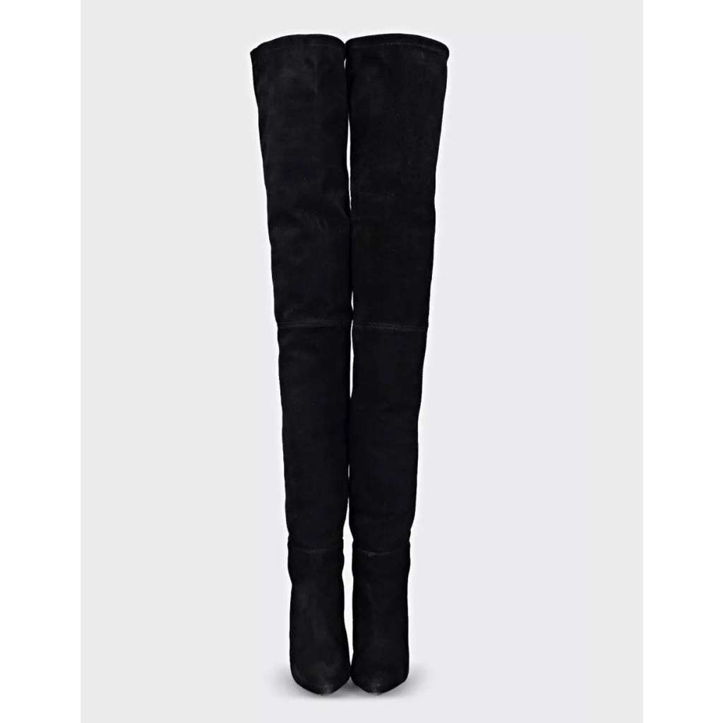 Balmain x HOver the Knee Boots Black Leather Good condition - Back View