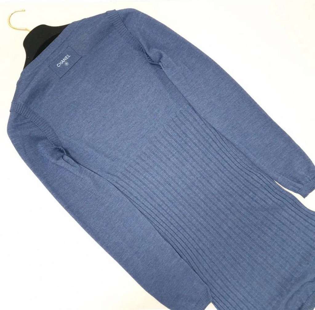 Chanel Long Sleeve Knit Dress Navy Cotton Very good condition - Box View