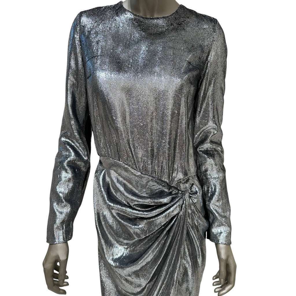 Saint Laurent Metallic Printed Midi Dress Silver Cotton Very good condition - Inside View