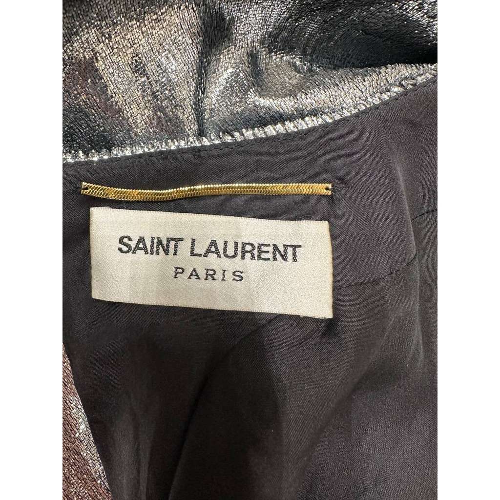 Saint Laurent Metallic Printed Midi Dress Silver Cotton Very good condition - Model View
