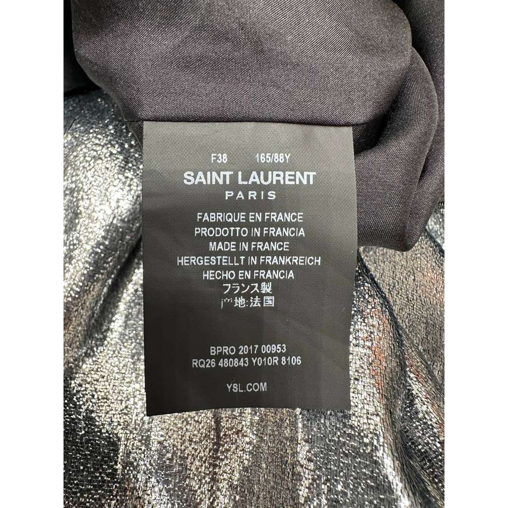 Saint Laurent Metallic Printed Midi Dress Silver Cotton Very good condition - Box View