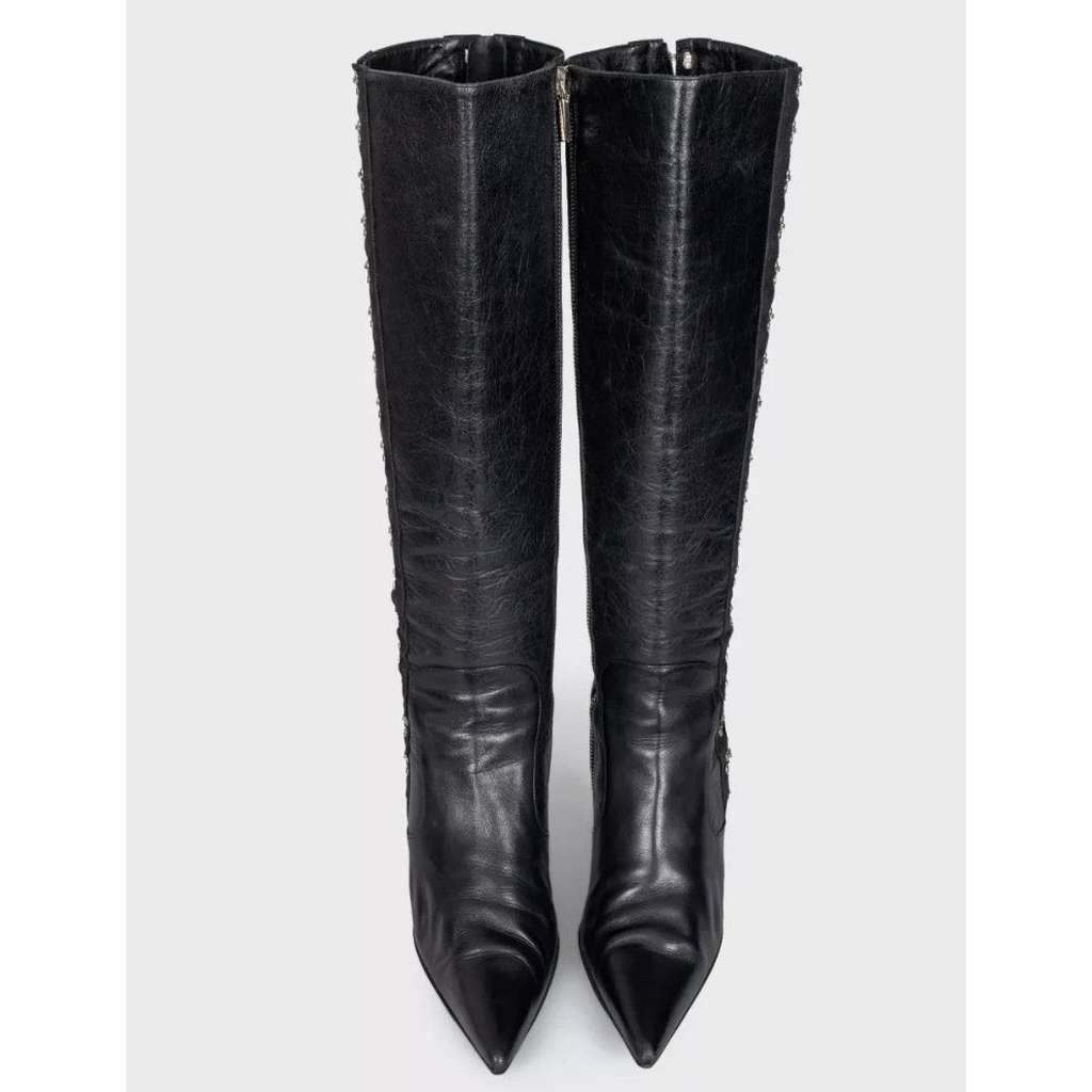 Dolce & Gabbana Knee High Stiletto Boots Black Leather Very good condition - Back View