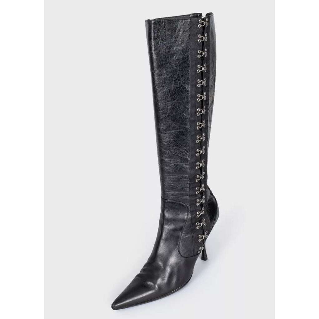 Dolce & Gabbana Knee High Stiletto Boots Black Leather Very good condition - Inside View