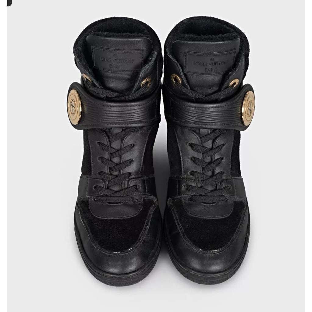 Louis Vuitton Wedge Sneakers Black Leather Good condition - Back View