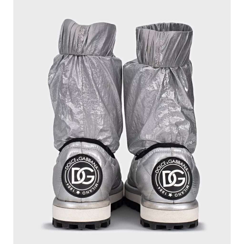 Dolce & Gabbana Elastic Ankle Boots Silver Leather Very good condition - Model View
