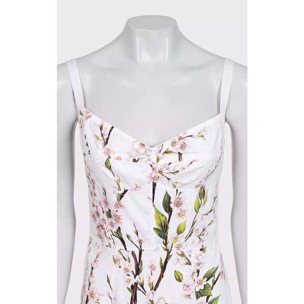 Dolce & Gabbana Floral Print Mini Dress White Cotton Very good condition - Model View
