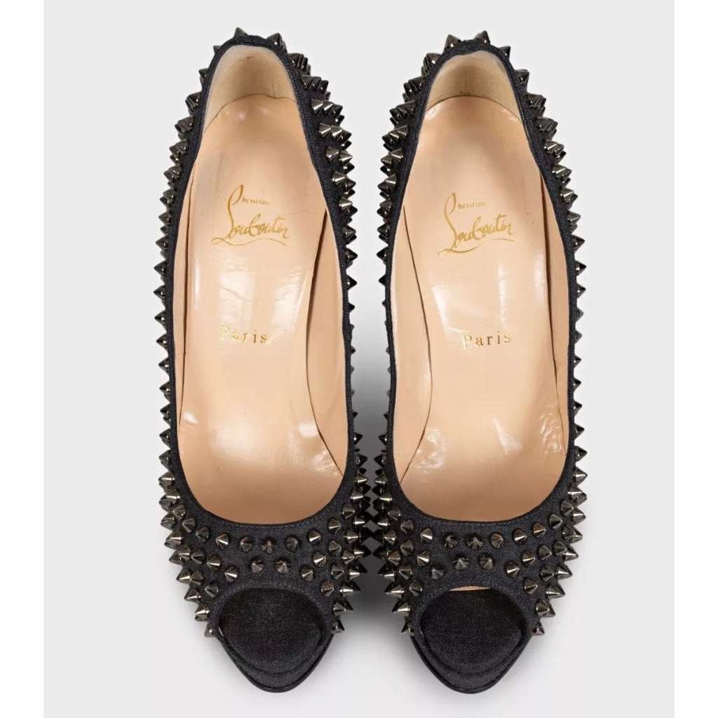 Christian Louboutin Lady Peep Spikes Heels Blue Leather Very good condition - Back View