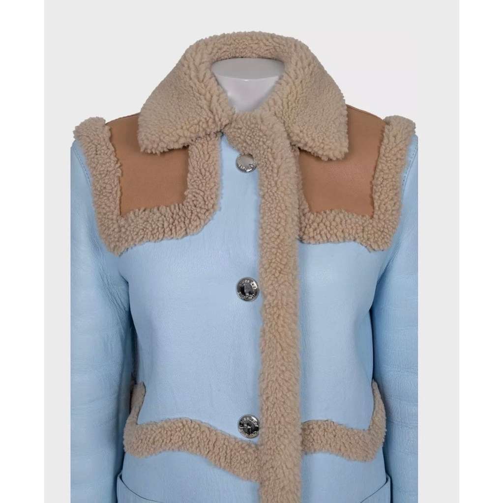 Burberry Sheepskin Coat Blue Leather Very good condition - Model View