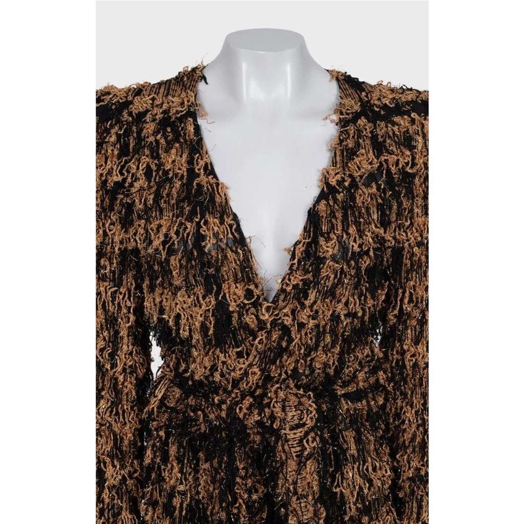 Balmain Long Cardigan with Luxurious Fringe Black Silk Very good condition - Model View