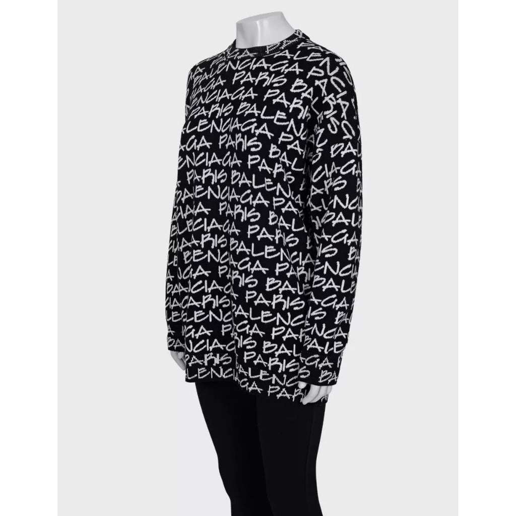 Balenciaga Oversize Logo Print Sweater Black Wool Very good condition - Back View