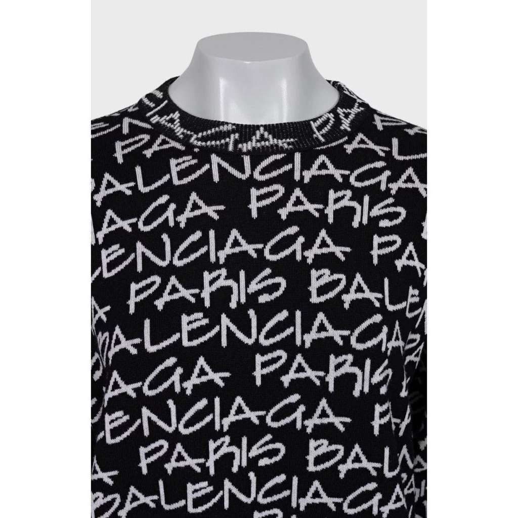 Balenciaga Oversize Logo Print Sweater Black Wool Very good condition - Model View