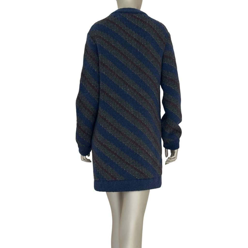 Chanel Alpaca Striped Chunky Cardigan Navy Wool Very good condition - Back View